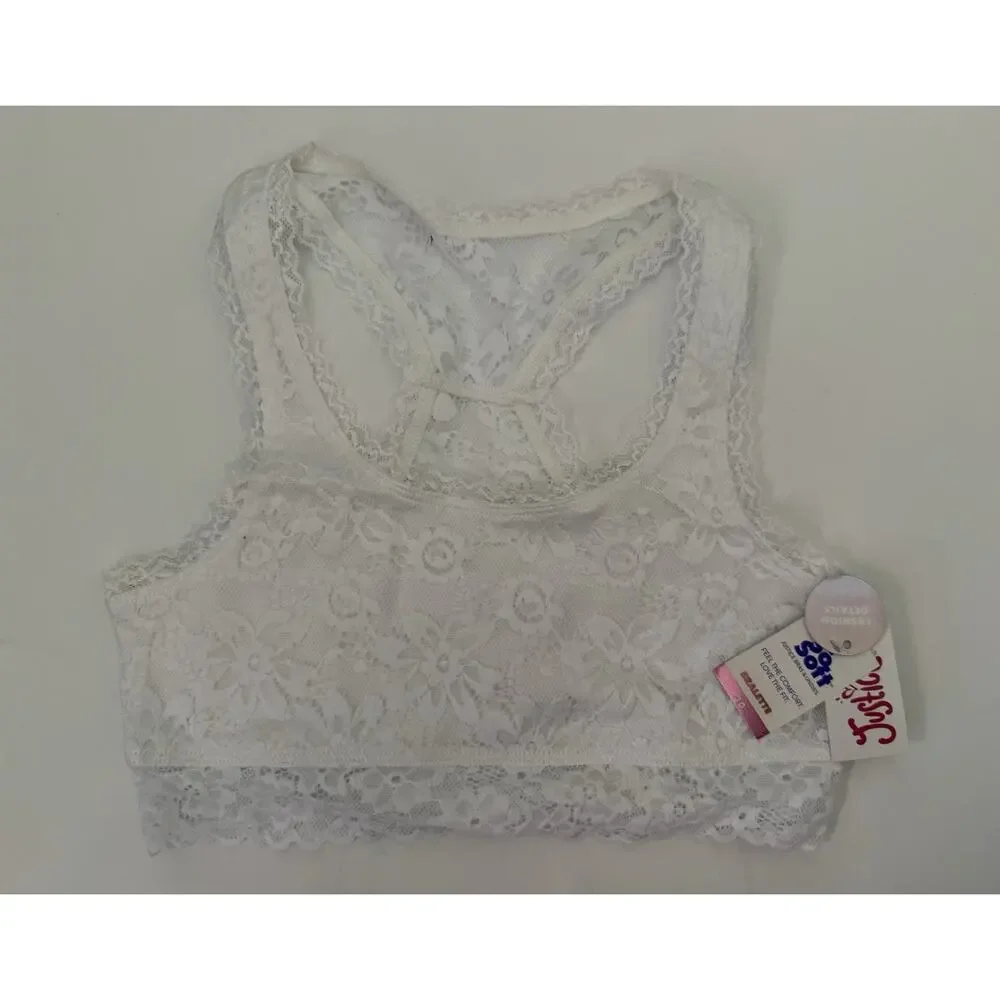 Lot Of 2 Justice White Mint Full Coverage Racerback Lace Girls Bralette Size 30